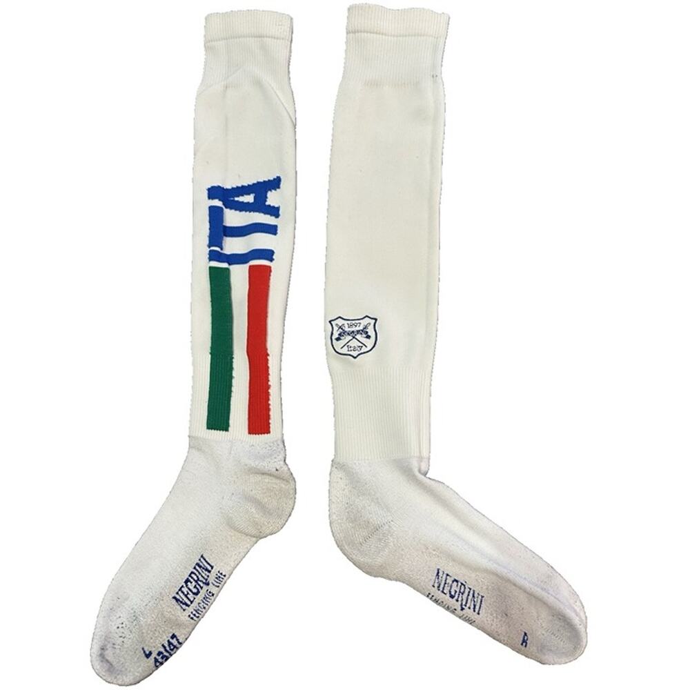 Vintage Negrini Italy Socks Sz 9-11 – White Knee-High Flag Crest Fencing Soccer